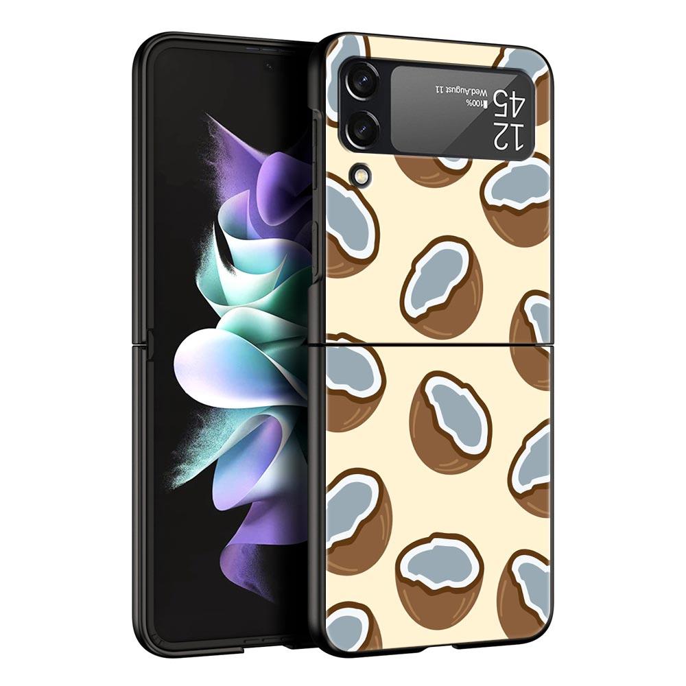 Phone Case for Samsung Galaxy Z Flip 3 4 5 6 7 Folding Black Shell For Samsung Z Flip4 Flip5 PC Hard Cover Summer Coconut