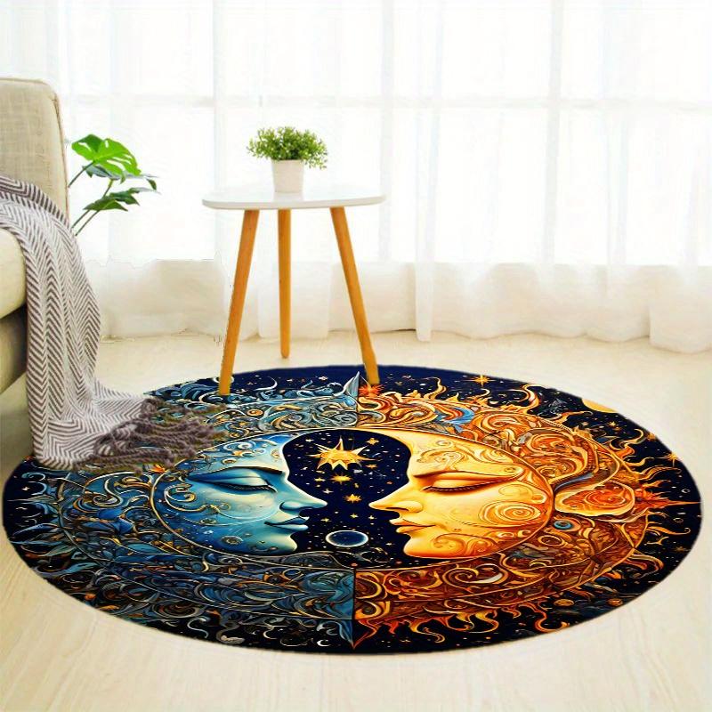Opposite Moon Round Rug Nonslip Area Rug Office Chair Mat Carpet Perfect For Bedroom Living Room Office Easy Clean Aesthetic Home Decor