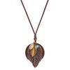 Bohemian Leaf & Turquoise Jewelry Set, Vintage Wood & Metal Necklace, Earrings & Ring for Women