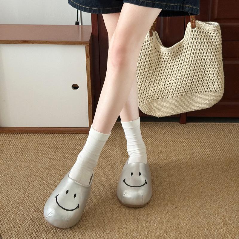 [Meng Ziyi same style] SMILEY smiley face half towing daily thick bottom height increase Birkenmuller one pedal slippers