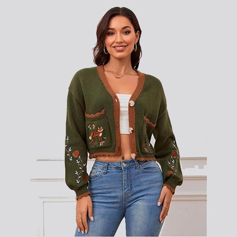 2025 Women's Cardigan Floral Embroidery Cottage Core Boho Cardigan Vintage Western Crop Sweaters Autumn Outerwear