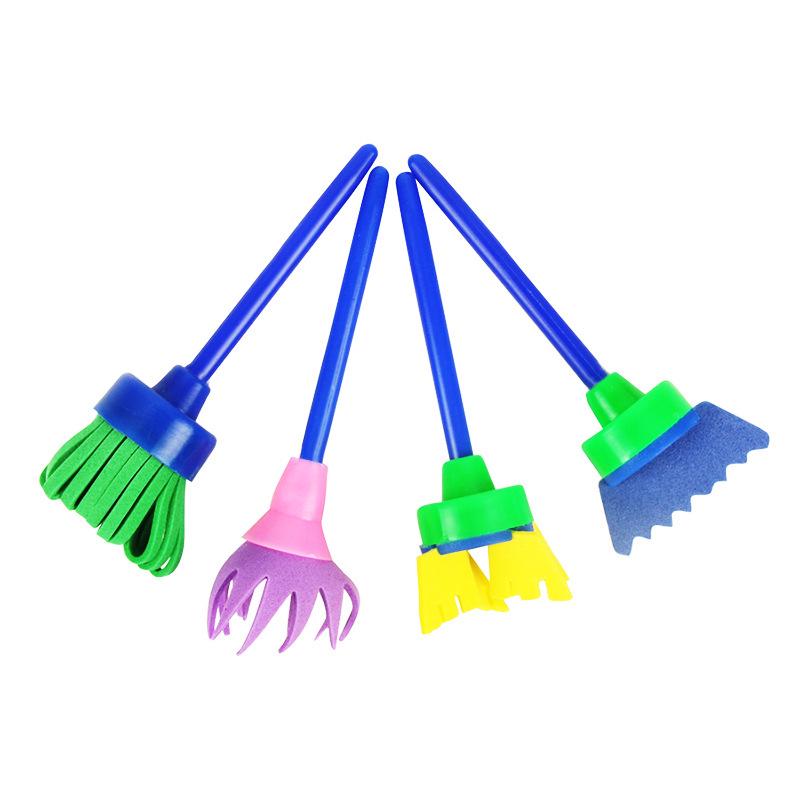 4-Piece DIY Sponge Stamp Brush Set for Creative Early Learning and Art 4-Piece Broom Sponge Brush Set