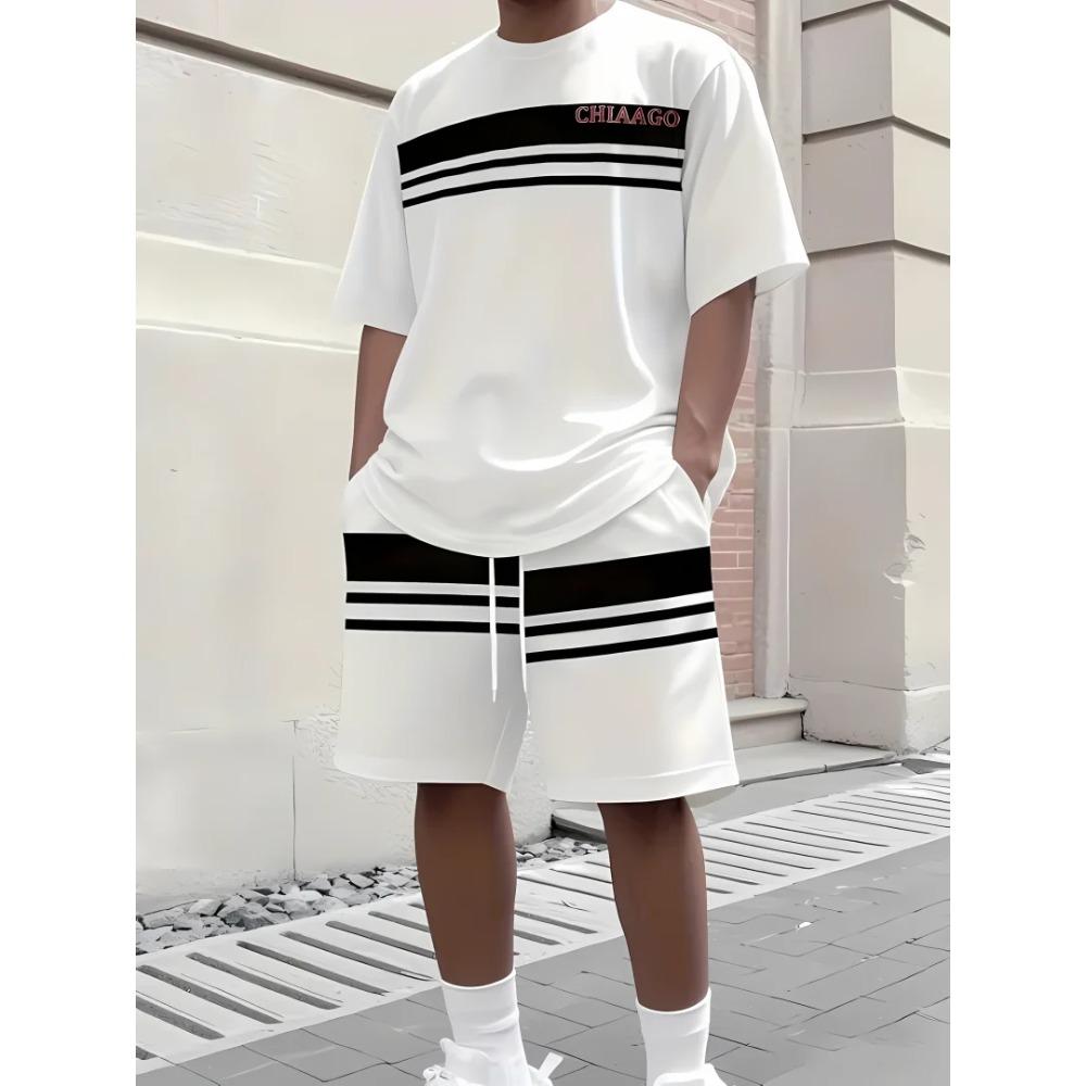 Herren Sommer Buchstabe Graffiti Print Übergroß Zweiteilig Einfach Lässig Streetwear König Druck Strand Anzug Bequem Weich Atmungsaktiv Shorts Sport Set