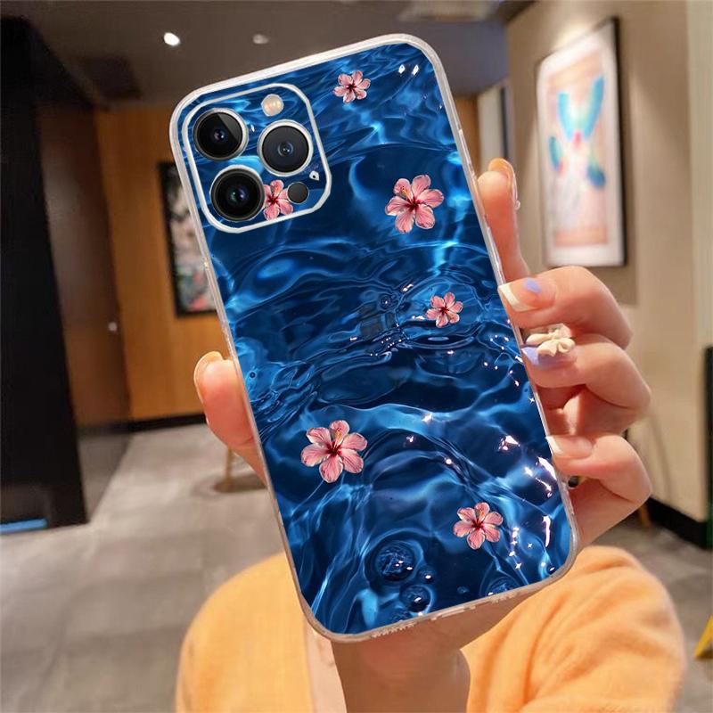 Phone Case For Iphone 17ProMax 17 Pro Air 16 15 14 13 Pro Max 16 15 14 13 Pro 15Plus Blue Sea Flower Water