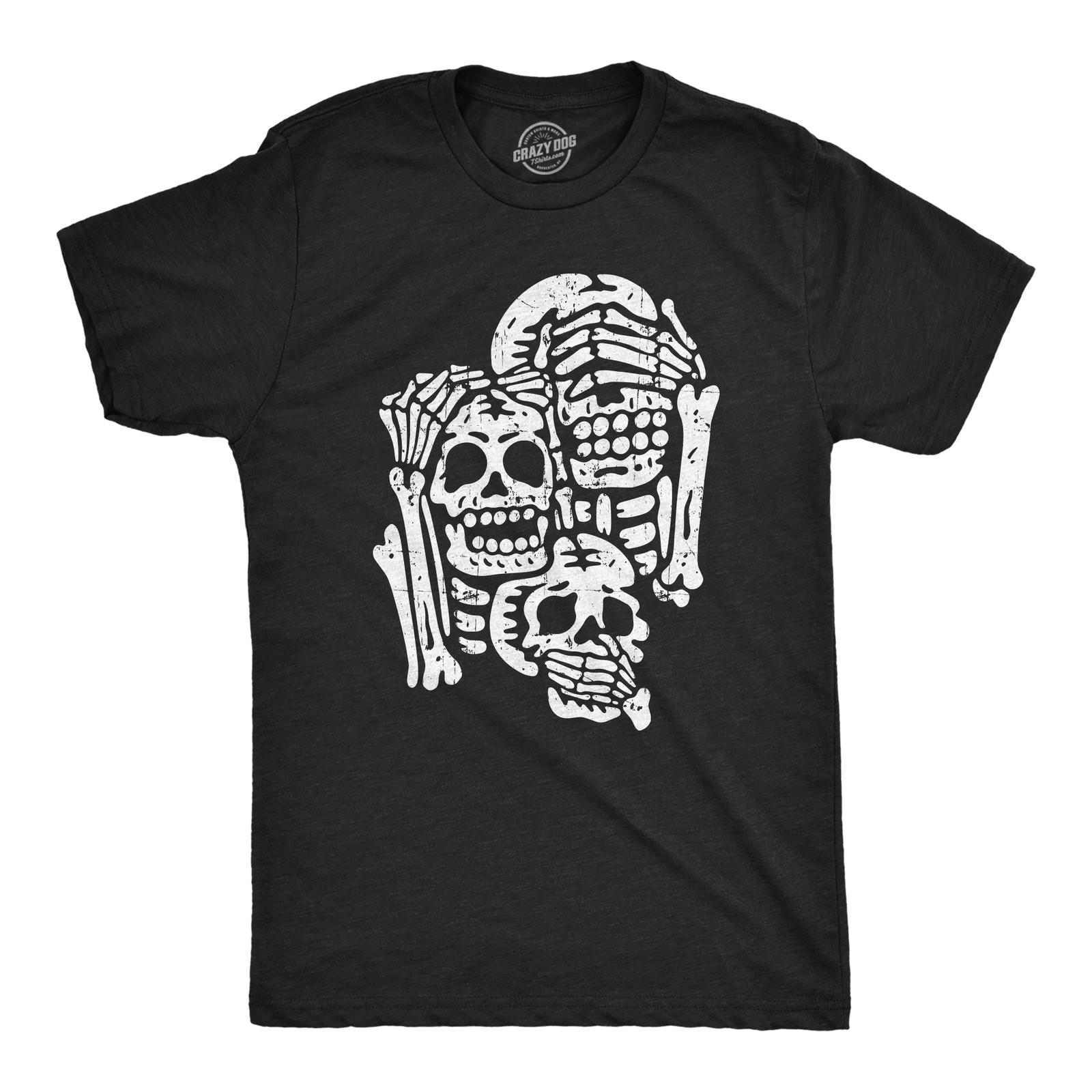 Mens Three Wise Skeletons T Shirt Funny Spooky Halloween Party Joke Tee for Guys S