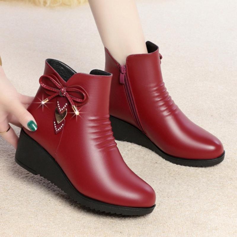 Women's Wedge Heel Fleece-Lined Short Boots for Autumn and Winter - Versatile and Warm for Seniors