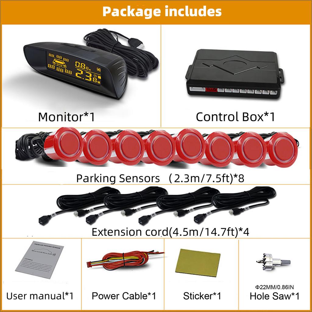 Vehicle Car 8 Parking Sensors System Reverse Backup Radar Front and Rear Assistant Kit Parktronic Auto Distance Detection Beep
