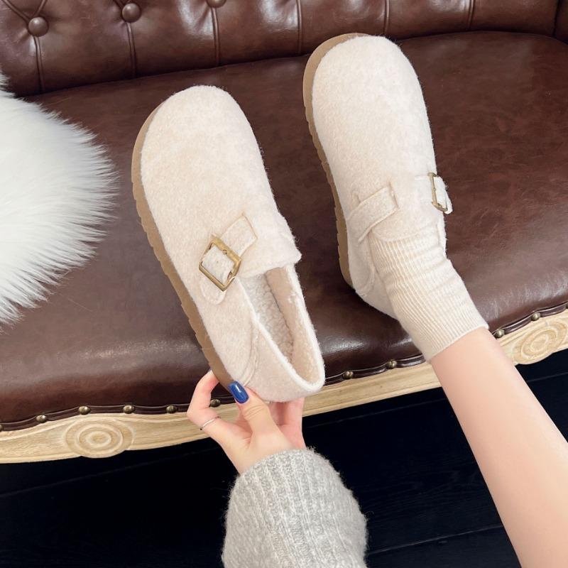 Winter new retro women's lazy half slippers casual non-slip velvet warm outer cotton shoes