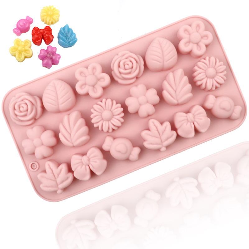 18Holes 3D Silicone Mold Daisy Tulip Flower Design Jelly Ice Pudding Soap Fondant Chocolate Cake Decorations Baking Tool Leaf