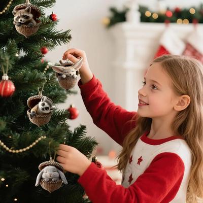 Enfeites de Árvore de Natal de Acrílico 2D de Animais da Floresta com Bolota e Pinha Pingente de Árvore de Natal de Animal Enfeite de Natal Aconchegante da Floresta para Decoração de Casa