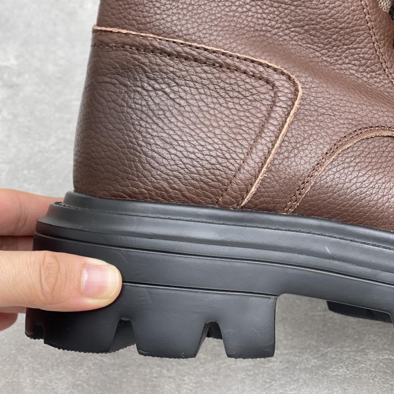 Johnature Ekte skinnstøvletter med tykk såle i britisk stil, allsidige damesko