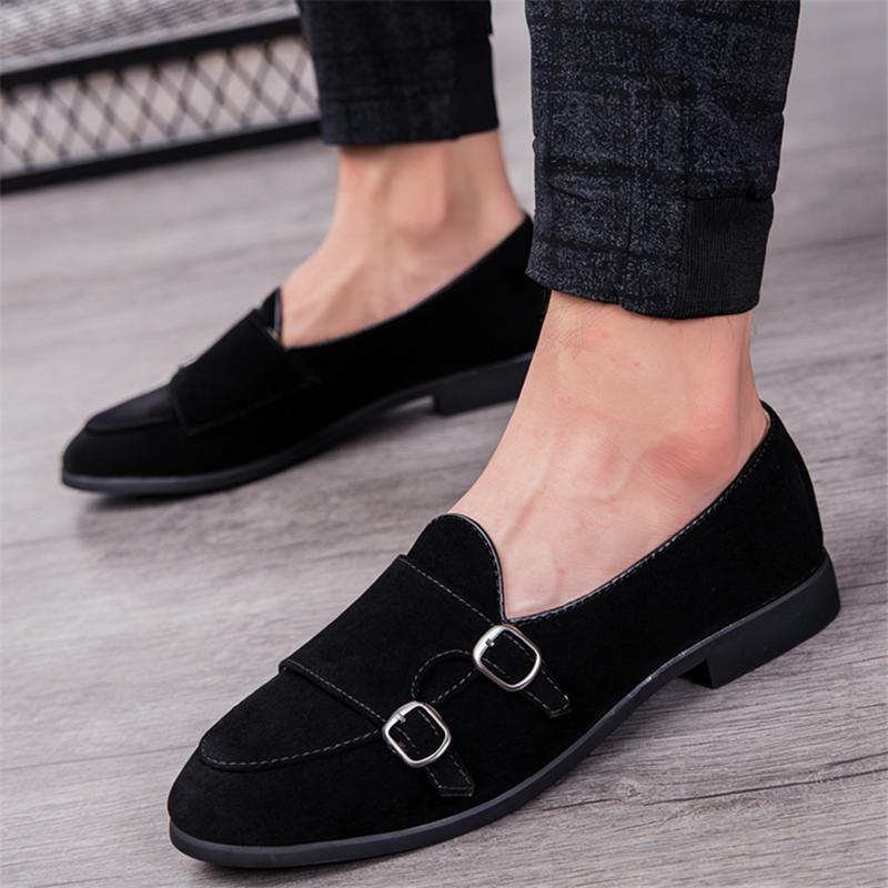 New British Trend Suede Leather Monk Strap Shoes for Men Fashion Designer Dress Formal Wedding Prom Footwear Zapatos Hombre