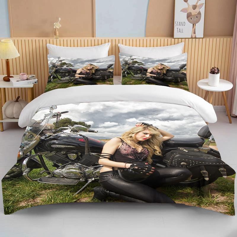 3D Motorcykel Sängkläder Set Tryck Bilar Påslakan Med Örngott Motocross Överkast Pojkar Barn Sängset King Size Hemtextilier