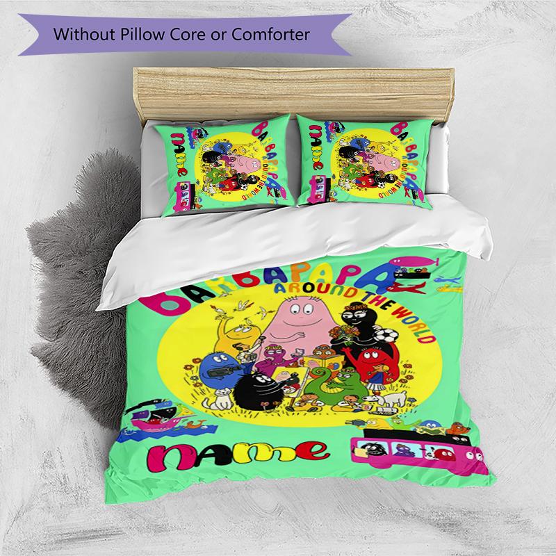 3pcs Custom Name Barbapapa Bedding Set Duvet Cover Closure Includes 1 Duvet Cover & 2 Pillowcases for All Seasons Bedroom Decor