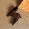 Krazing Pot Sheep Suede Autumn Winter Shoes Stiletto Med Heels Size 43 Size 42 Pointed Toe Concise Style Deep Mouth Pumps
