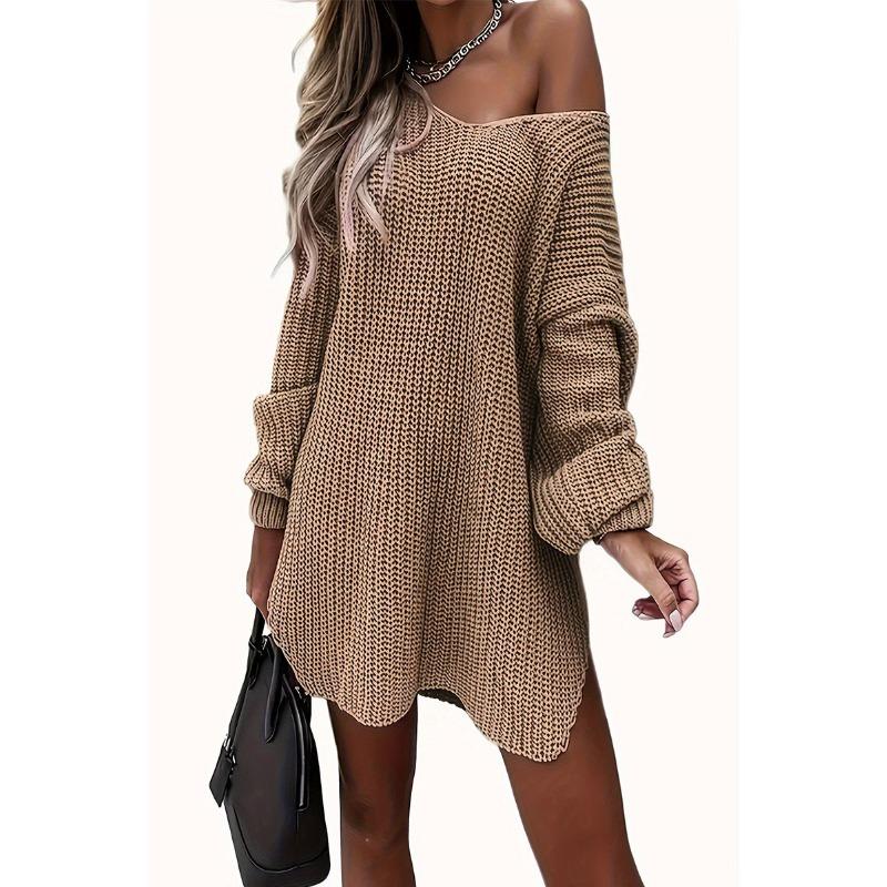 Women's Autumn and Winter Plus Size Slouchy V-Neck Knit Sweater