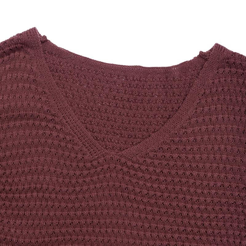 TEMU Autumn 2026 Puff Sleeve Solid Knit V-neck Sweater Dress - European & American Christmas Edition