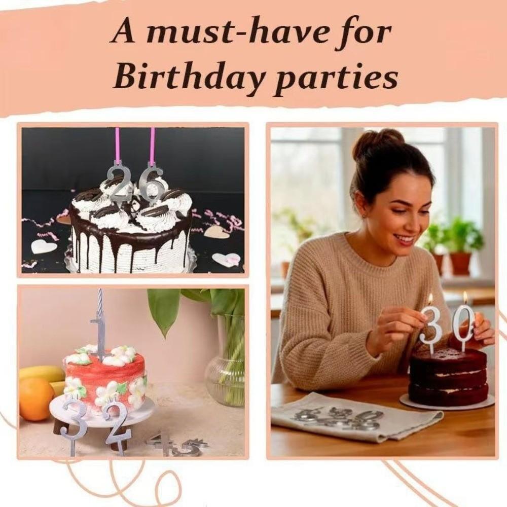 Stainless Steel Number Birthday Candle Holder Reusable Cake Candlestick Family Gathering