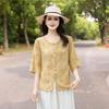 New Chinese Style Embroidered Half-Sleeve Shirt for Middle-Aged Women