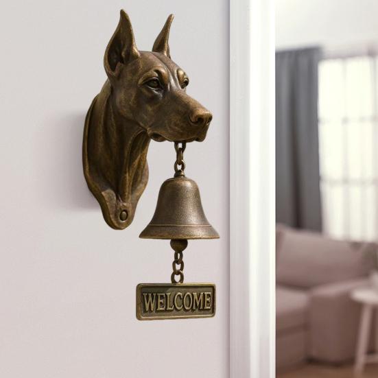 Dog Welcome Bell Doberman Bulldog Door Bell with Welcome Sign Retro Shopkeepers Bell for Home Front Door Entrance Porch