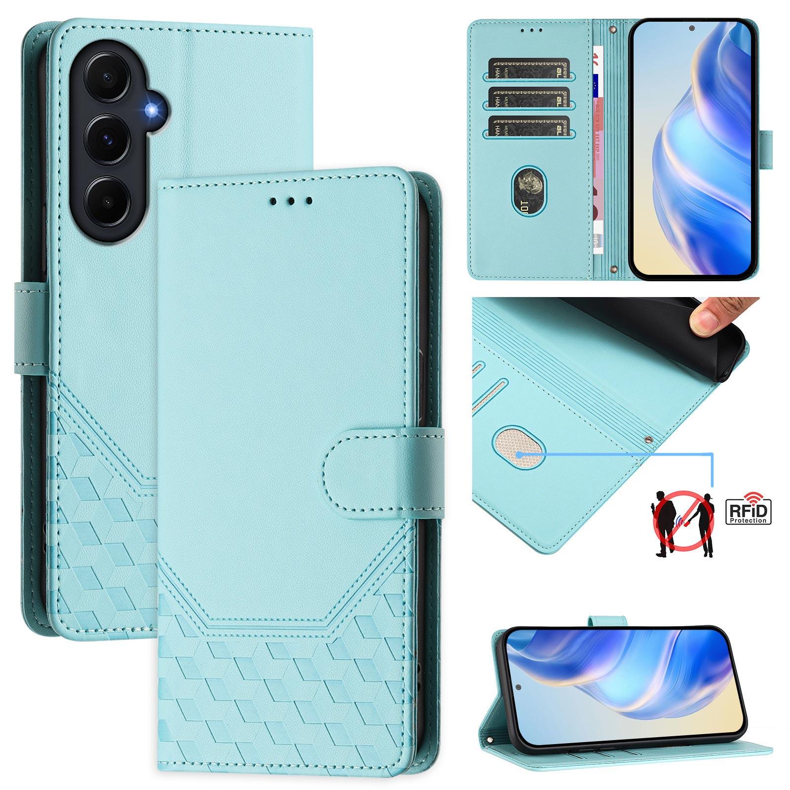 

Чохол для Samsung Galaxy A55 5G з тисненням у вигляді бджолиних стільників, шкіряна обкладинка для телефону з RFID-блокуванням та ремінцем A