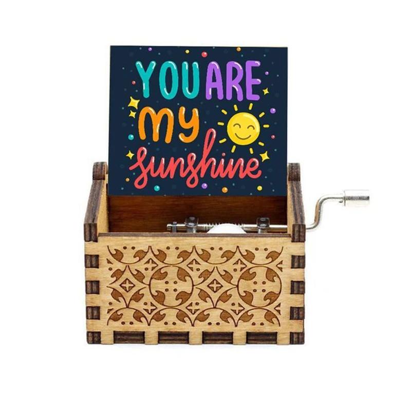 New You Are My Sunshine Music Box Color Printing Wooden Hand Crank Musical Box Birthday Present Valentine's Day Christmas Gift
