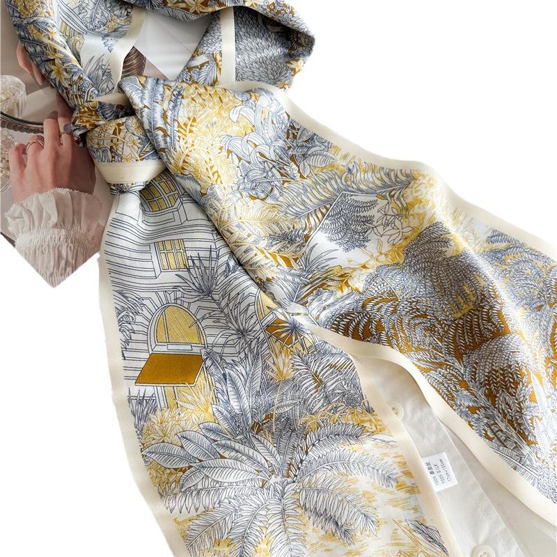 Silk Silk Scarf Female Fubao Rainforest Temperament Mulberry Silk Silk Scarf Thin, Narrow and Long Double-sided Scarf Streamer Scarf