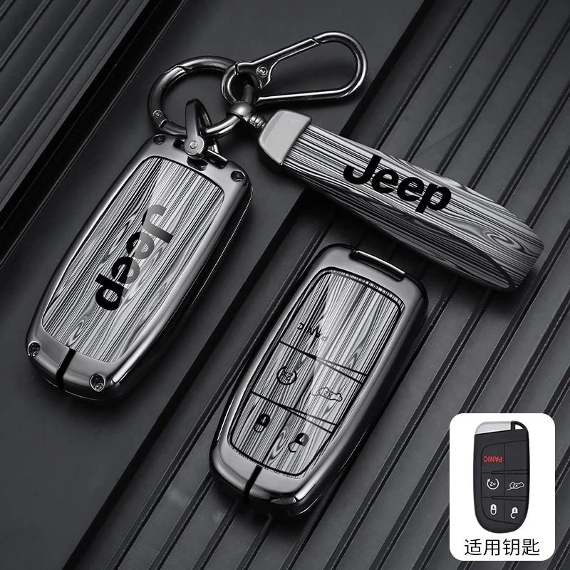 For Jeep Zinc Alloy Wood Grain Car Key Case For Jeep Grand Cherokee WK2 KL Wrangler JK Renegade Commander Compass 2018 2022 A