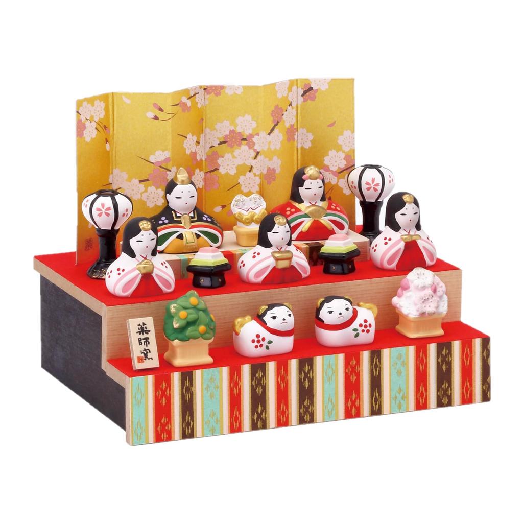 Yakushigama Festival Hina Brocade Flower Decoration Hina Dolls [Girls' Dolls] (Two-tiered Display)