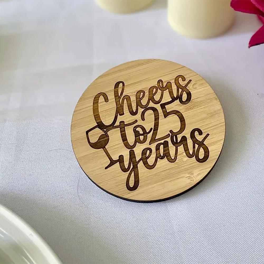 5Pcs Custom 25th 30th 40th Birthday Party Coasters Anniversary Favors Cheers To 25 Years Reunion Retirement Party Table Decor