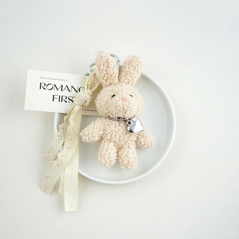 Silver Heart Bow Bunny Keychain Cute Rabbit Plush Doll Bag Pendant