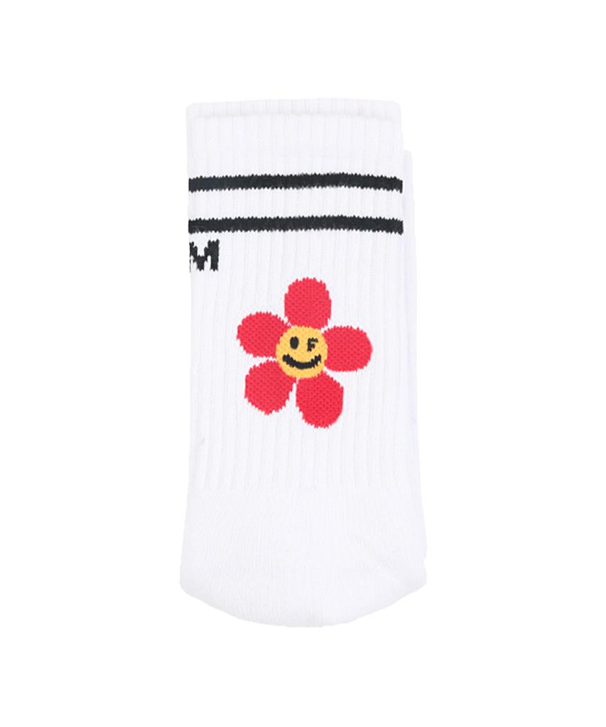 GRAVER [Unisex] Red Flower Smile Logo Socks 1 Pack_White