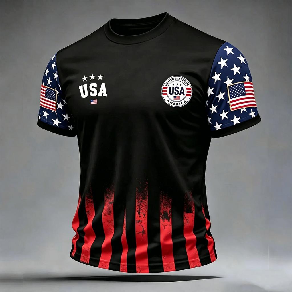 Men's Casual Printed Crew Neck Lightweight Breathable Short Sleeve Shirt USA Themed Graphic Design Comfortable Fit