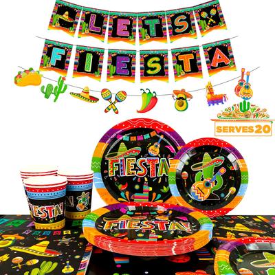 161pcs Mexican Party Paper Tableware Set - Mexican Fiesta Plates Cups Napkins Tablecloth Banner Etc Fiesta Party Decorations Tableware