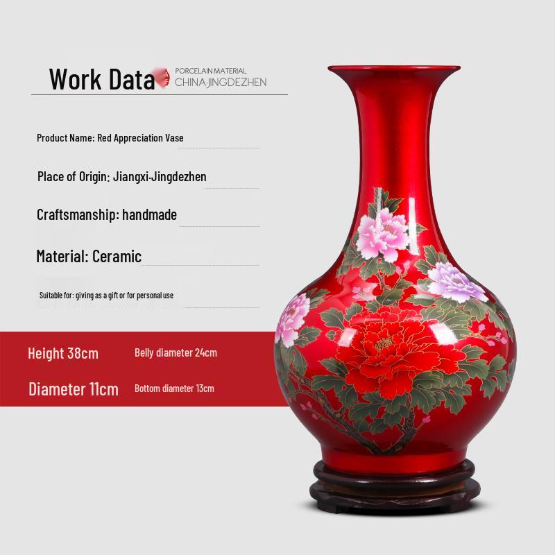 Porcelain Jingdezhen Red Ceramic Vases: Chinese Style Floral Ornaments for Home Decor