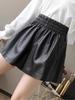 Women's 2023 Autumn/Winter PU Leather A-Line Shorts, High Waist, Loose Fit, Casual Slim Boot Style