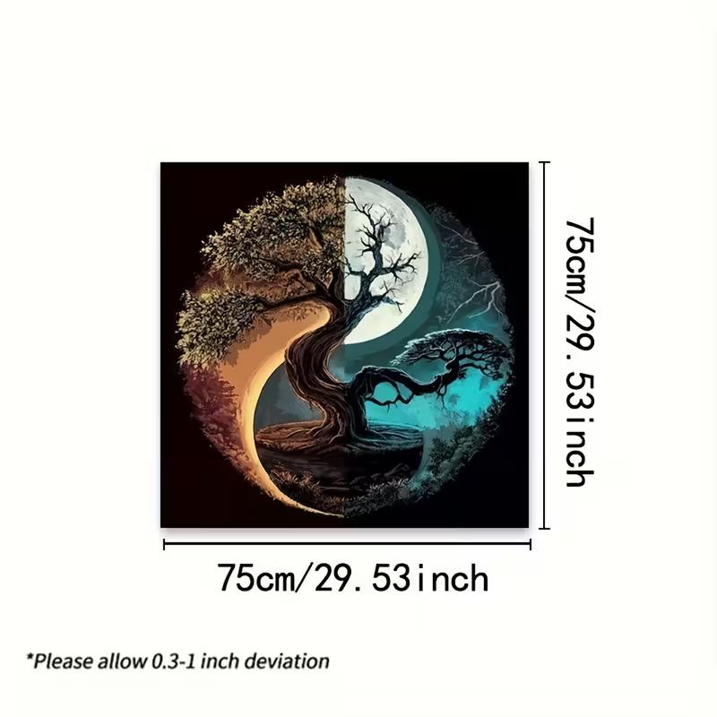 2D Boho Wall Hanging - Yin Yang Life Tree with Moonlight & Sunlight Background Cloth