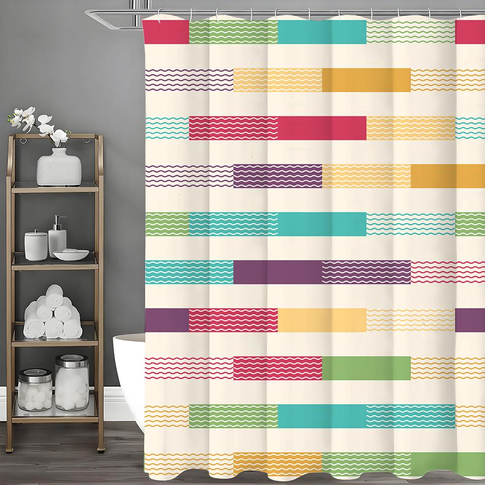 

Шторка для душа в стиле колор-блок, Декоративная шторка для ванной, Водонепроницаемая шторка для душа с крючками 90*180cm