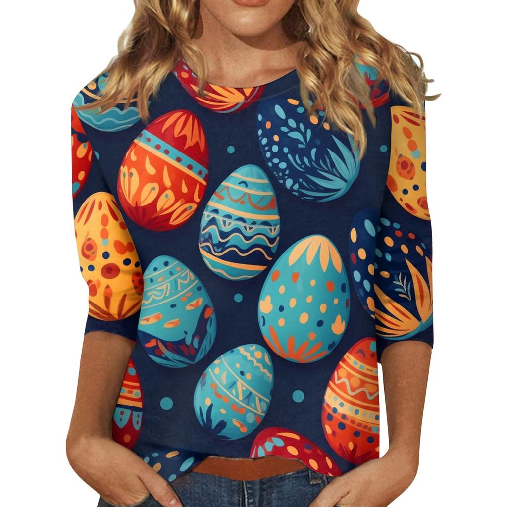 Summer new fashion women's casual long-sleeved printed T-shirt