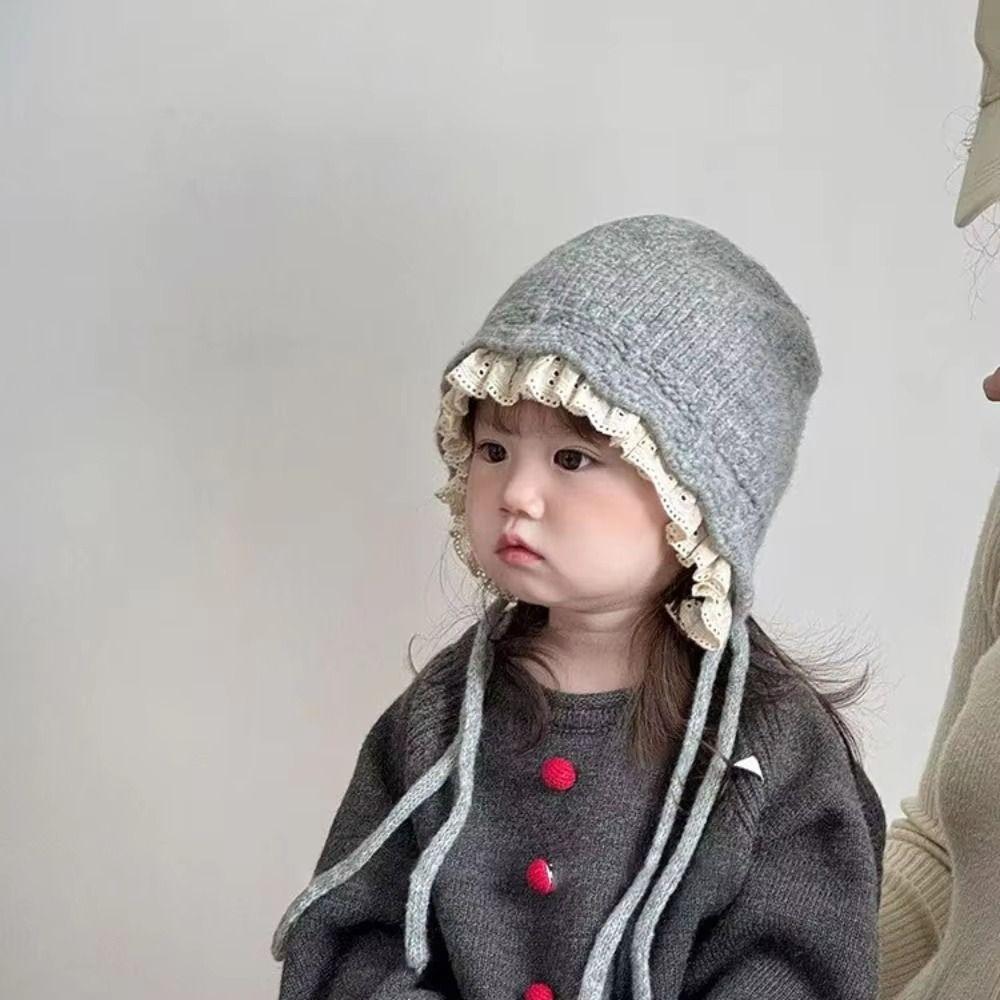 Windproof Kids Warm Hat Soft Knitted Lace Cap Exquisite Warmer Beanie Cap  Kids
