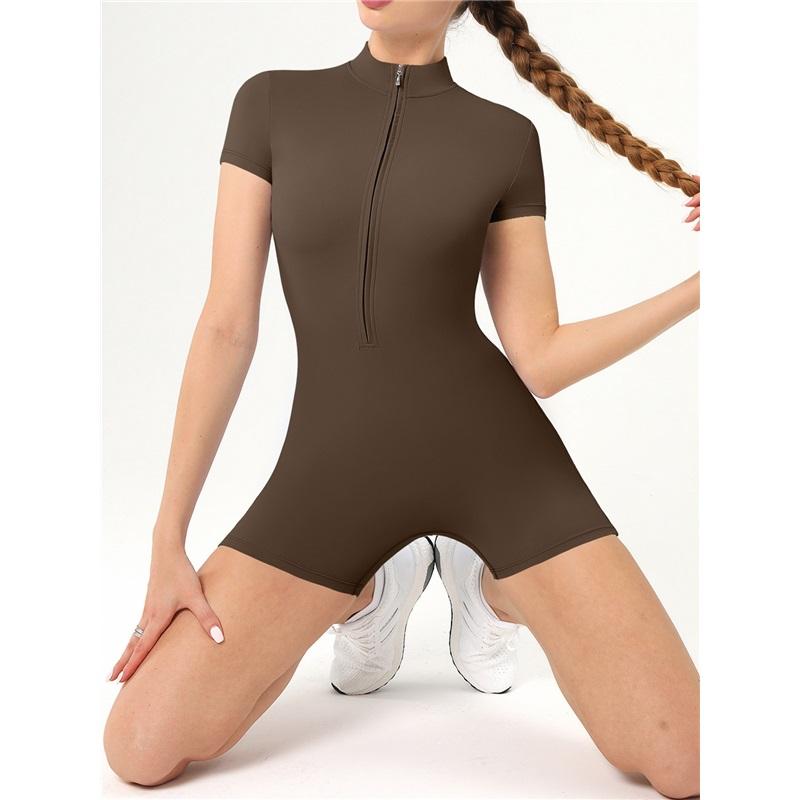 Letní body s krátkým rukávem na zip, jógové oblečení pro ženy, taneční fitness, přiléhavý sportovní overal se šortkami