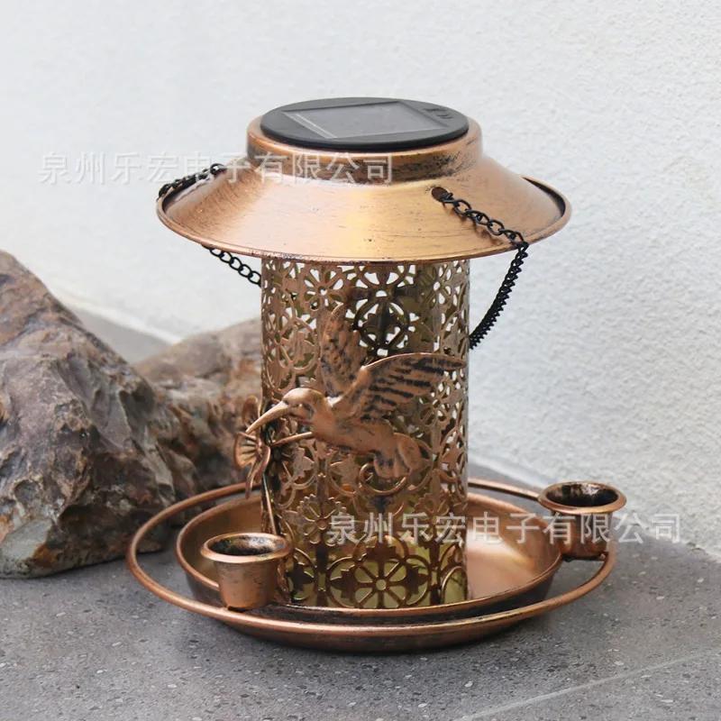 Solar Bird Feeder For Outdoors Lights - Hanging Wild Birdfeeder Waterproof Bird Feeders For Outside House Retro Garden