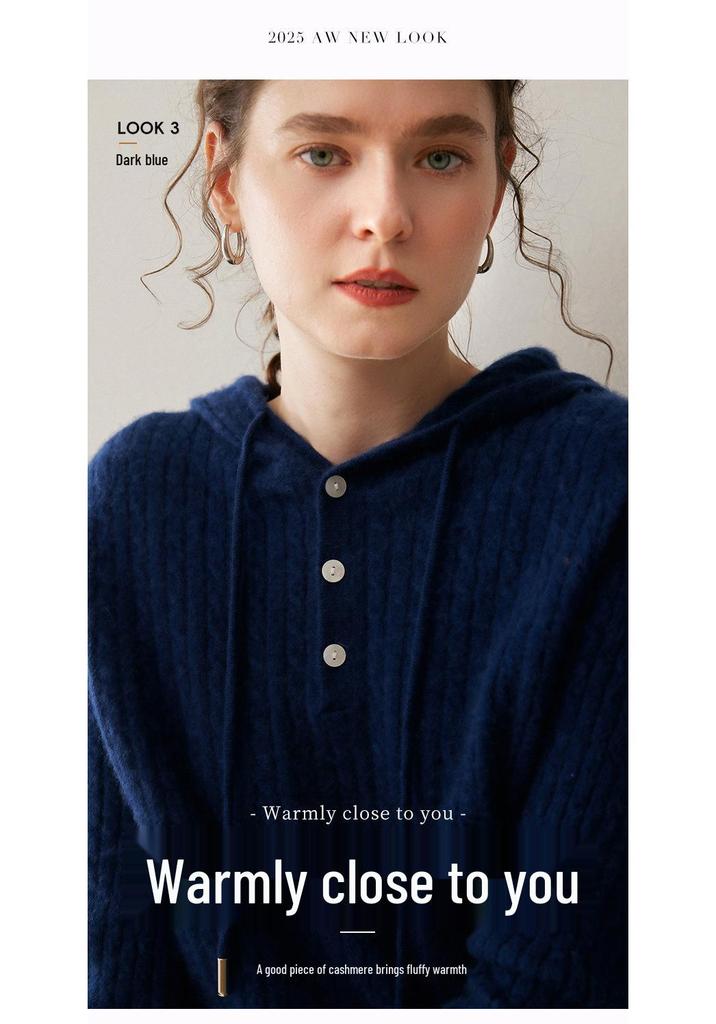 2025 Women's Thickened Cashmere Cable Knit Hoodie - Age-Reducing Loose Fit Pullover Sweatshirt