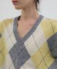Obeodyupeulleeo Classic Argyle V-Neck Knit_Lemon/Grey