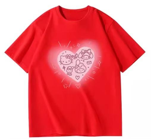 

2026 HelloKitty Sanrio Printed Cotton TShirt Summer Cartoon Design Childrens Roundneck Fashion LooseFitting Casual Wear S