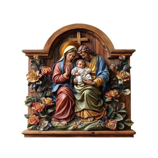 Dřevěný křesťanský držák na klíče 2D plochý Ježíš přijímání umění klíčenka stojan se 4 háčky náboženský nástěnný stojan na klíče pro vstupní halu domácí dekorace