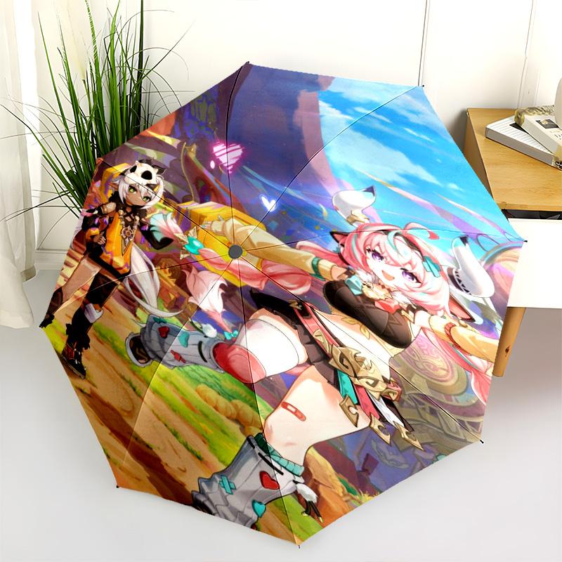 Genshin Impact Adventure Folding Umbrella 8 Paraphenoid Bones Portable Travel Umbrella Outdoor Gift