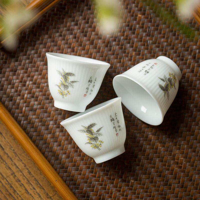 White Unglazed Porcelain Gongfu Tea Tasting Cup for Entertaining and Brewing, Customizable Jade Ceramic Cup for Home Use.