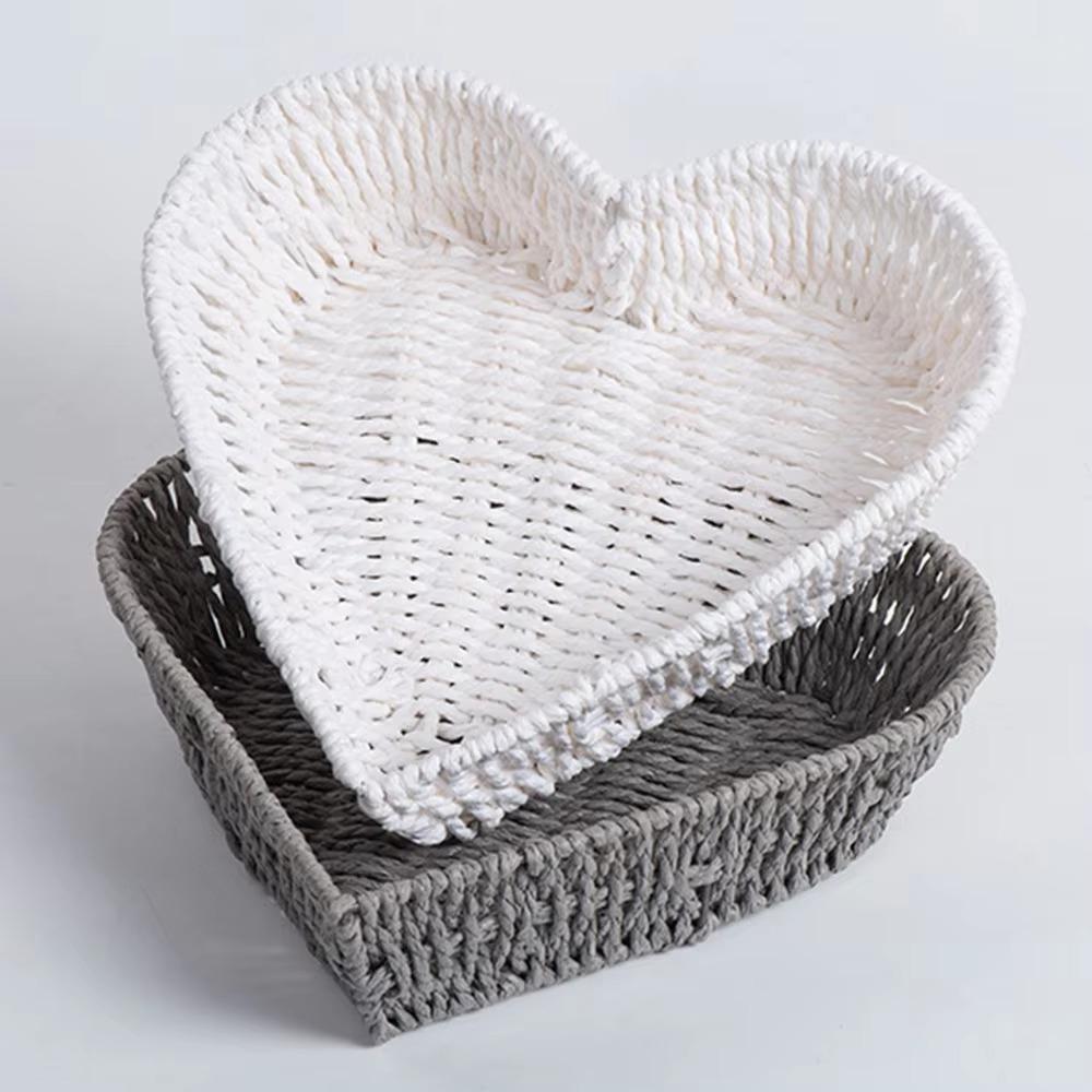 Chic Woven Storage Basket Handmade Paper Rope Fruit Plate Heart Shape Basket  Photo Prop
