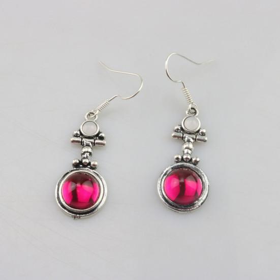 1 Pair Hook Earrings, Natural Garnet Main Stone Drop Earrings, Retro Ethnic Style Polished Smooth Earrings, Jewelry Gift